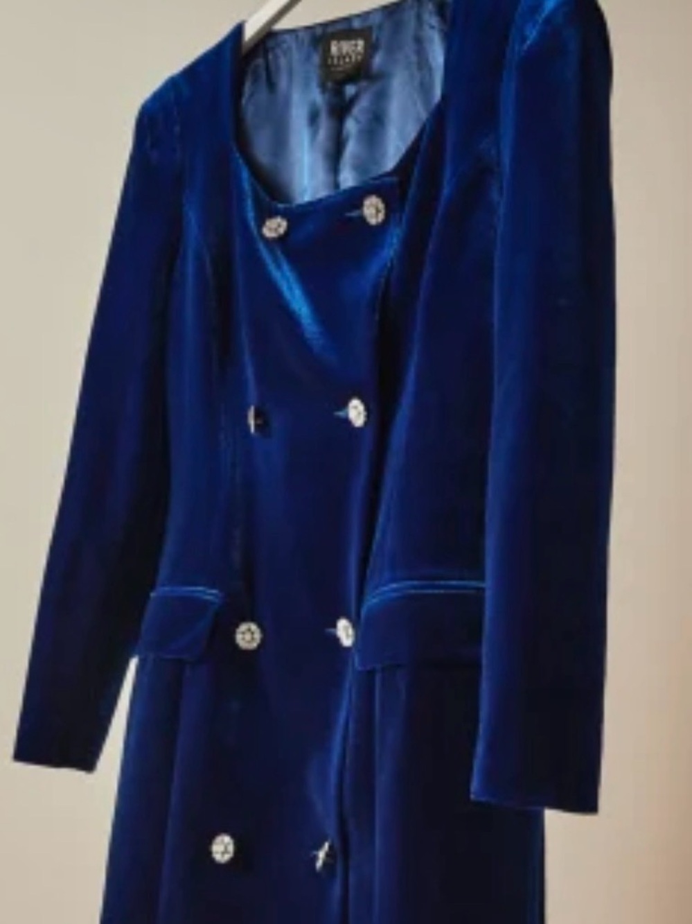 River Island Royal Blue Velvet Double-Breasted Mini Dress Coat